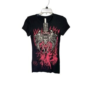 HellanBach Skull Wings‎ Graphic Tee Black Womens Sz Small